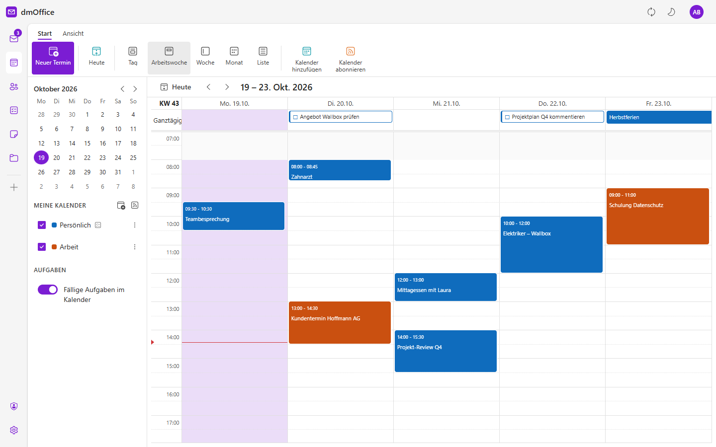 Kalender in der Wochenansicht