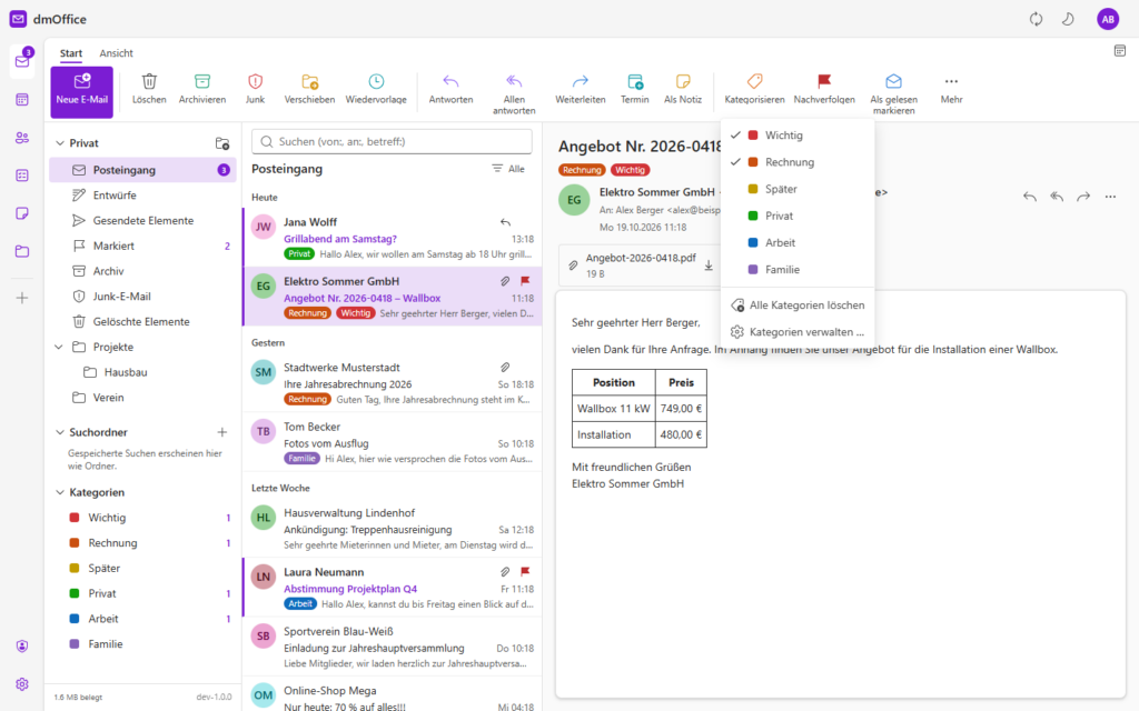 Mails mit farbigen Kategorien versehen